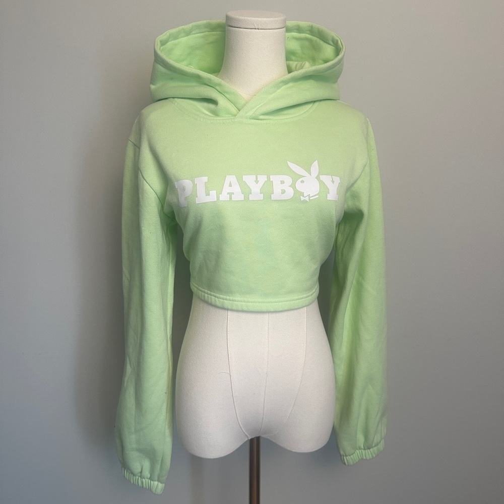 PLAYBOY Mint Green Cropped Hoodie